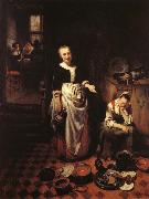 MAES, Nicolaes Interior with a Sleeping Maid and Her Mistress oil painting on canvas